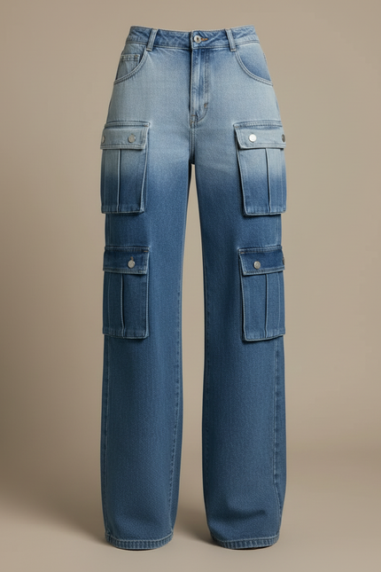 Pantalon Cargo Denim Ample Bleu Délavé Multipoches Femme - Jean - vue 3