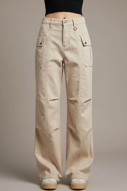 Pantalon Cargo Beige Ample Femme Multipoches - Toile - vue 3