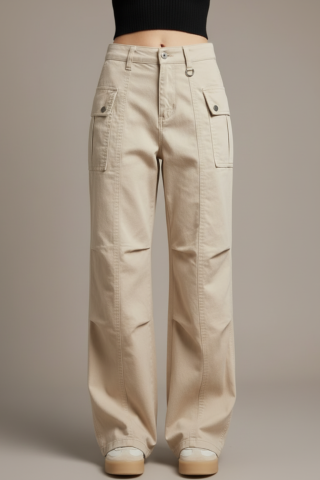 Pantalon Cargo Beige Ample Femme Multipoches - Toile - vue 3