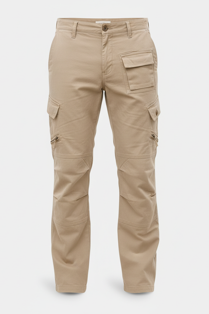 Pantalon Cargo Beige Coton Multipoches Zippées Décontracté Homme - vue 3