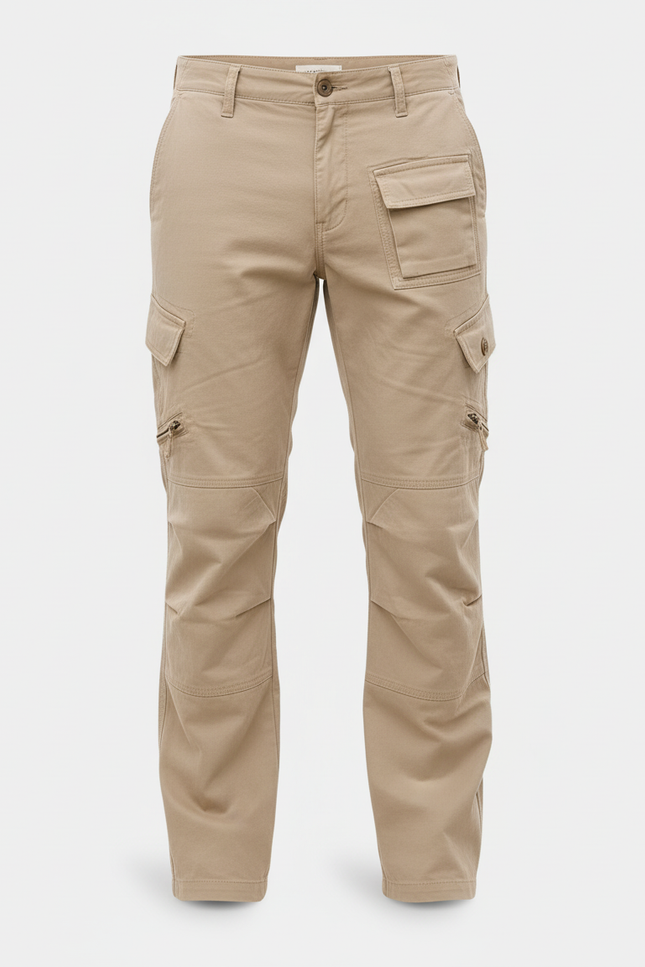 Pantalon Cargo Beige Coton Multipoches Zippées Décontracté Homme - vue 3