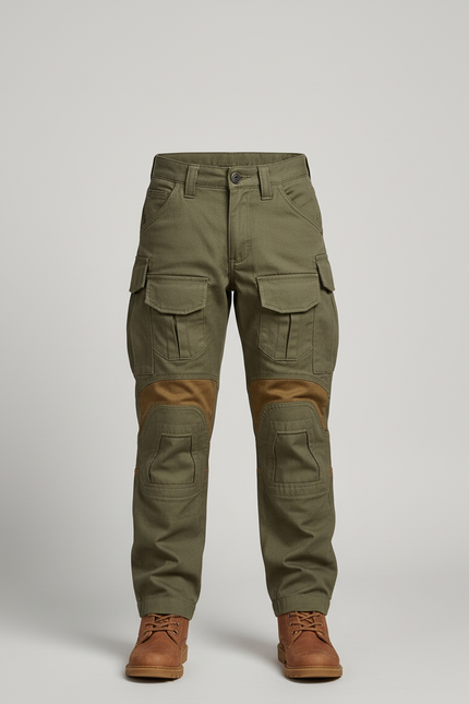 Pantalon Cargo Vert Militaire Renforcé Multipoches Enfant - Kaki Toile - vue 3