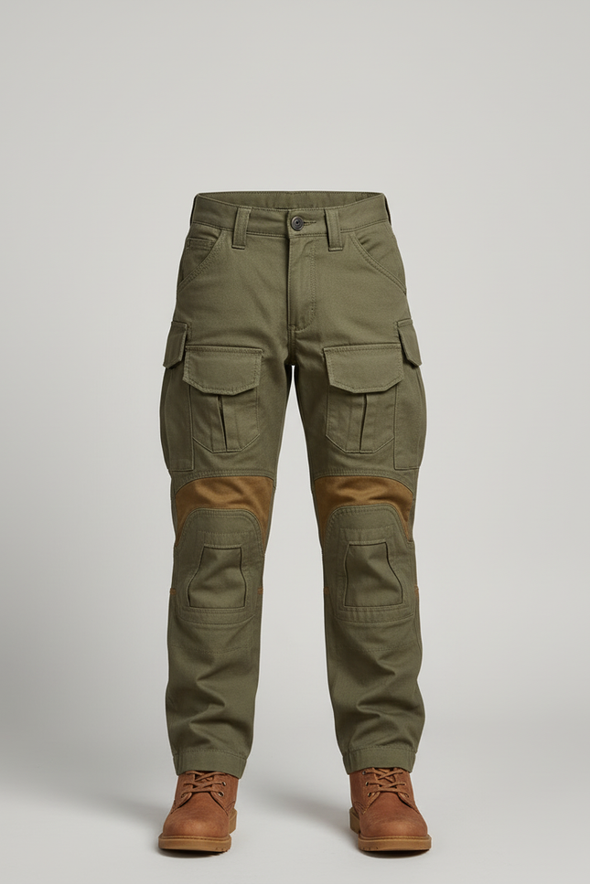 Pantalon Cargo Vert Militaire Renforcé Multipoches Enfant - Kaki Toile - vue 3