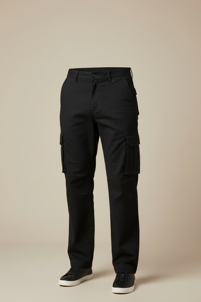 Pantalon Cargo Noir Coton Multipoches Décontracté Coupe Droite - vue 3