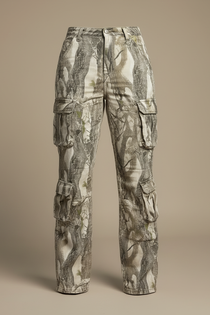 Pantalon Cargo Camouflage Ample Multipoches Taille Haute - Imprimé Toile - vue 3
