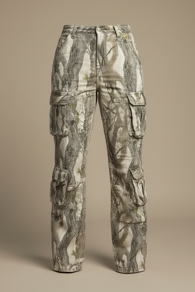 Pantalon Cargo Camouflage Ample Multipoches Taille Haute - Imprimé Toile - vue 3