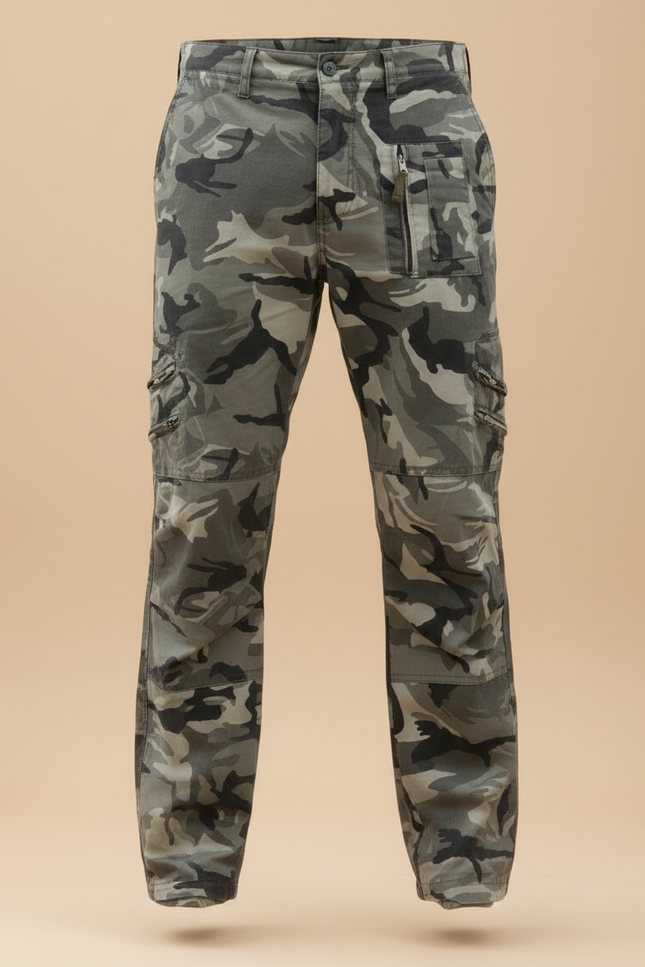 Pantalon Cargo Camouflage Militaire Multipoches Décontracté Coton - Kaki - vue 3