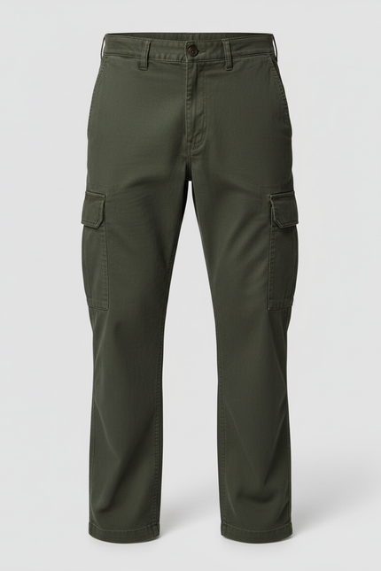 Pantalon Cargo Homme Vert Multipoches Coton Décontracté - Kaki Toile - vue 3