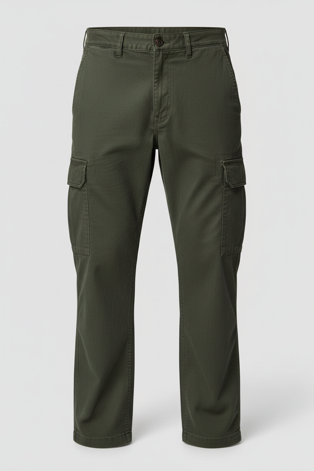 Pantalon Cargo Homme Vert Multipoches Coton Décontracté - Kaki Toile - vue 3