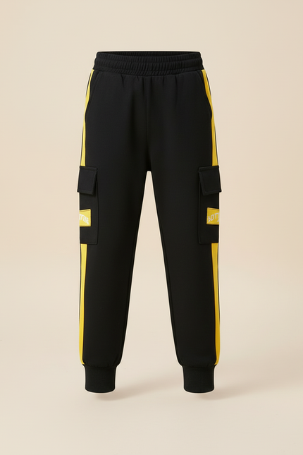 Pantalon Cargo Noir Jaune Décontracté Garçon Sport - Molleton - vue 3