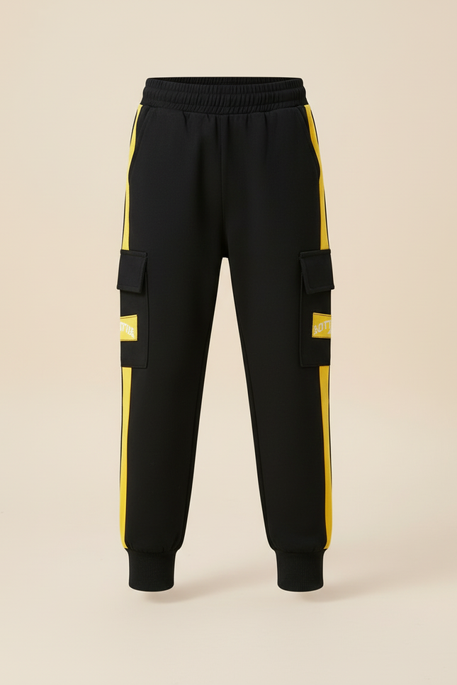 Pantalon Cargo Noir Jaune Décontracté Garçon Sport - Molleton - vue 3