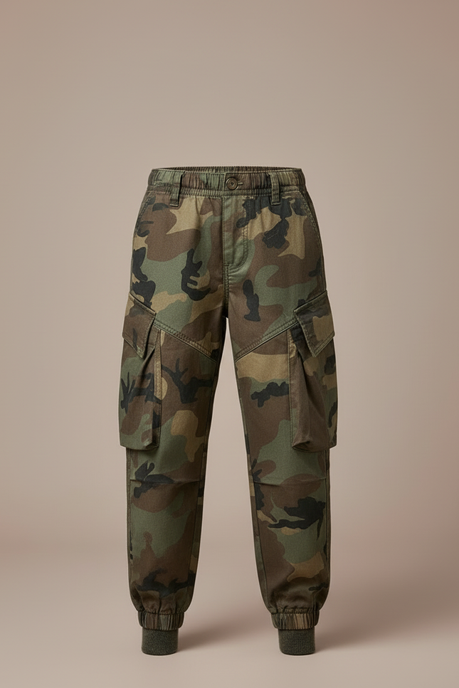 Pantalon Cargo Camouflage Garçon Ample Multipoches - Imprimé Toile - vue 3
