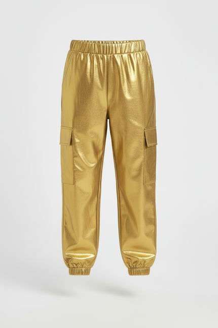 Pantalon Cargo Métallique Doré Ample Poches Enfant - Simili cuir - vue 3