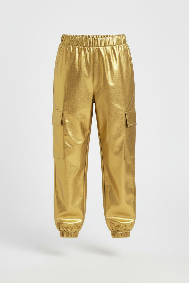 Pantalon Cargo Métallique Doré Ample Poches Enfant - Simili cuir - vue 3