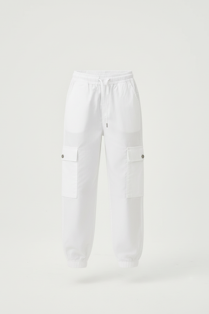 Pantalon Cargo Blanc Ample Multipoches Enfant - Gabardine - vue 3