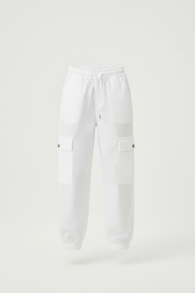 Pantalon Cargo Blanc Ample Multipoches Enfant - Gabardine - vue 3