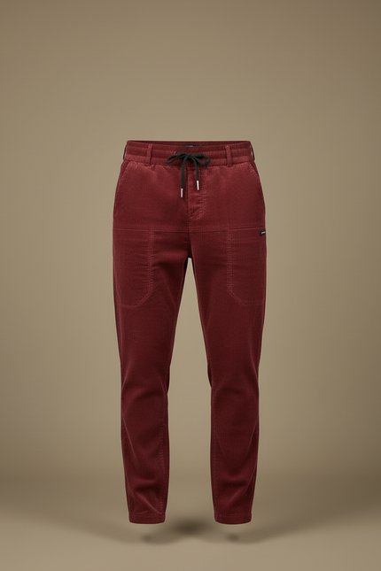 Pantalon Cargo Velours Côtelé Bordeaux Décontracté Multipoches - Cordé - vue 3