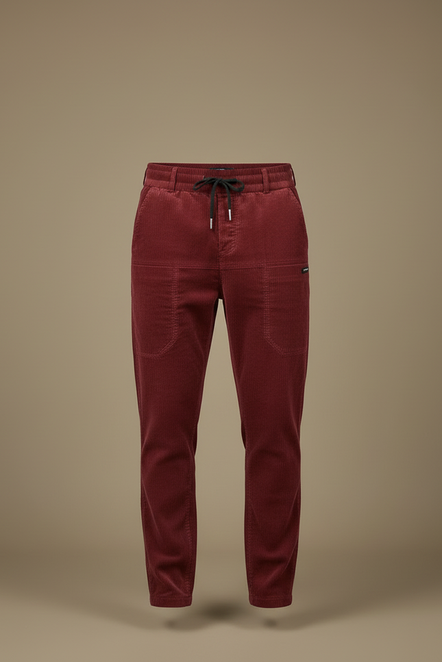 Pantalon Cargo Velours Côtelé Bordeaux Décontracté Multipoches - Cordé - vue 3