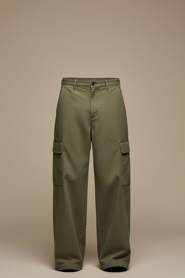 Pantalon Cargo Vert Kaki Ample Coton Décontracté Homme - vue 3
