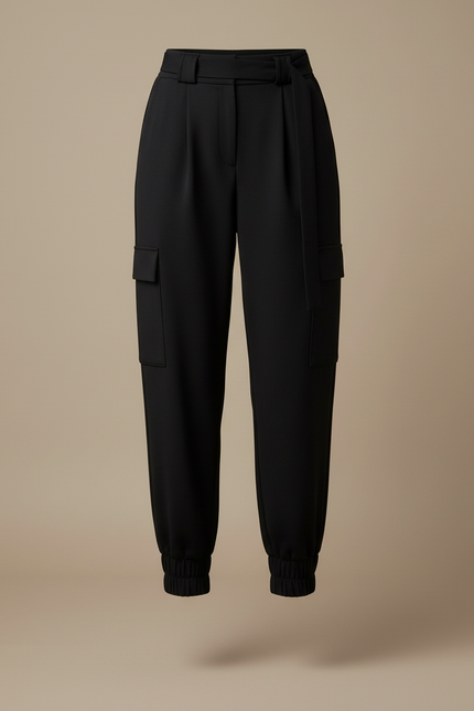 Pantalon Cargo Noir Ample Ceinture Hiver Femme - Gabardine - vue 3