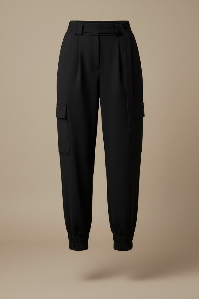 Pantalon Cargo Noir Ample Ceinture Hiver Femme - Gabardine - vue 3