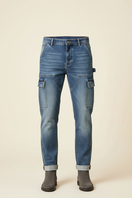 Pantalon Cargo Bleu Jean Coupe Droite Homme - vue 3