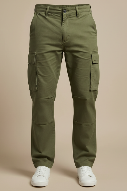 Pantalon Cargo Kaki Vert Multi-Poches Décontracté Ample - Toile - vue 3
