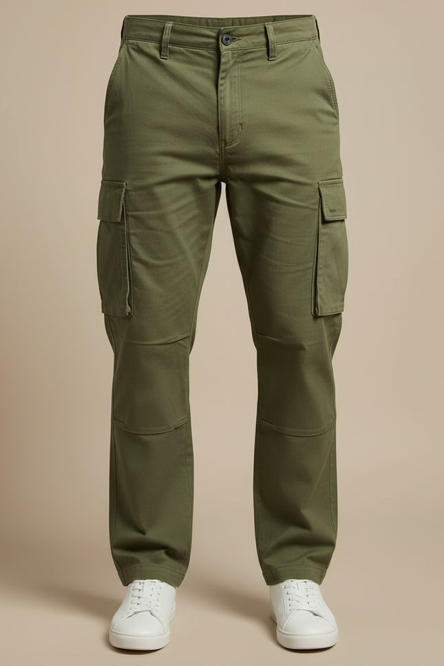 Pantalon Cargo Kaki Vert Multi-Poches Décontracté Ample - Toile - vue 3