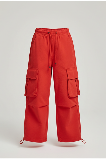 Pantalon Cargo Rouge Ample Coton Multipoches Enfant - Toile - vue 3