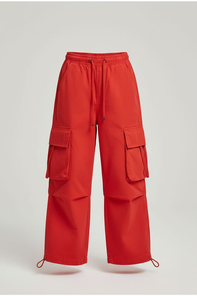 Pantalon Cargo Rouge Ample Coton Multipoches Enfant - Toile - vue 3