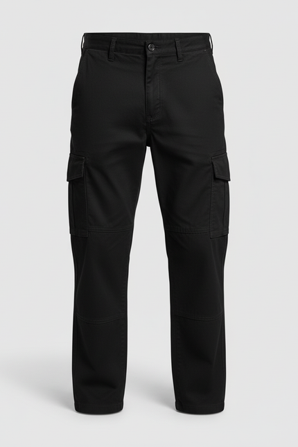Pantalon Cargo Noir Coton Ample Décontracté Multipoches - Toile - vue 3