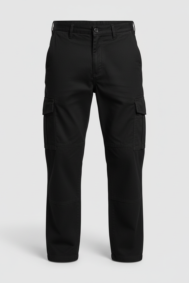 Pantalon Cargo Noir Coton Ample Décontracté Multipoches - Toile - vue 3