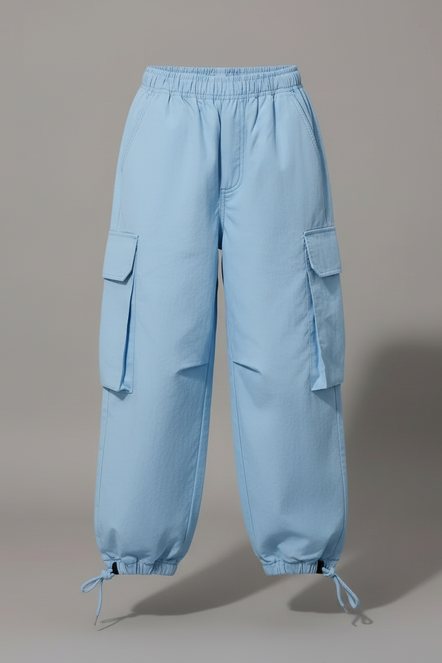 Pantalon Cargo Bleu Ample Décontracté Multipoches Fille - Polyester - vue 3