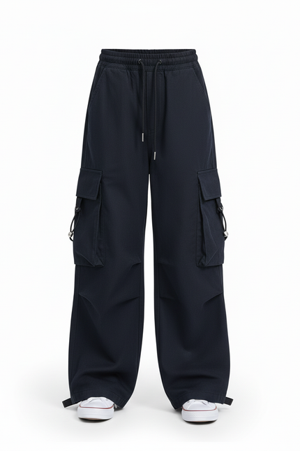 Pantalon Cargo Noir Ample Poches Fille - Marine Toile - vue 3