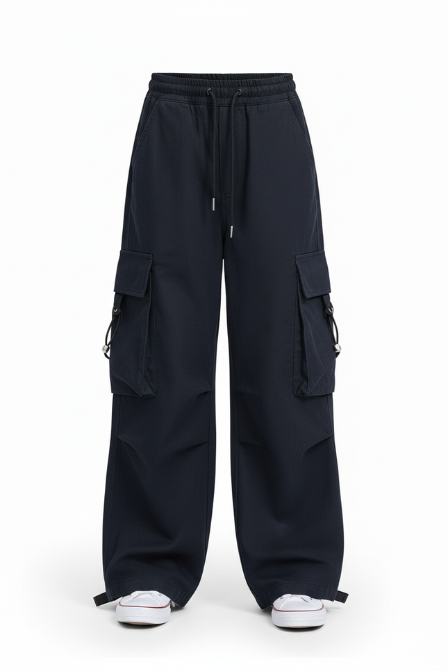 Pantalon Cargo Noir Ample Poches Fille - Marine Toile - vue 3