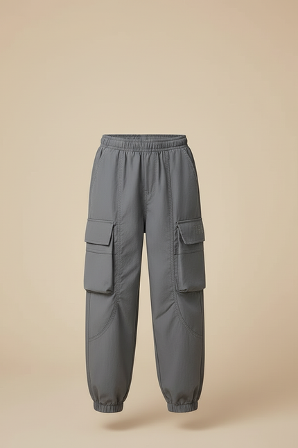 Pantalon Cargo Gris Ample Décontracté Multipoches Enfant - Polyester - vue 3