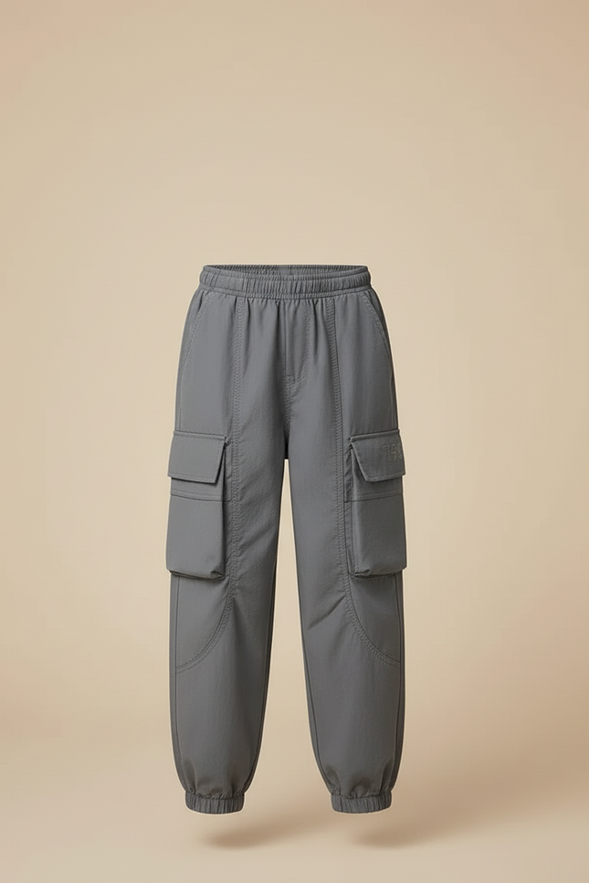 Pantalon Cargo Gris Ample Décontracté Multipoches Enfant - Polyester - vue 3