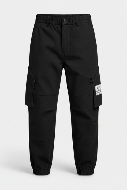 Pantalon Cargo Noir Coton Ample Décontracté Enfant - vue 3