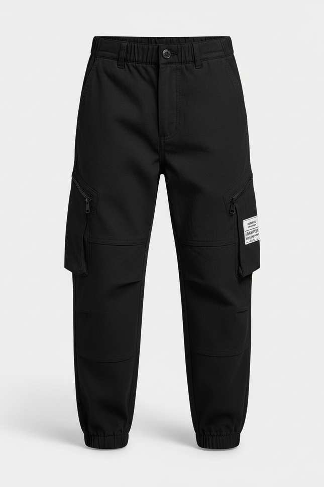Pantalon Cargo Noir Coton Ample Décontracté Enfant - vue 3