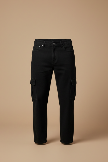 Pantalon Cargo Noir Ample Multipoches Denim Homme - Jean - vue 3