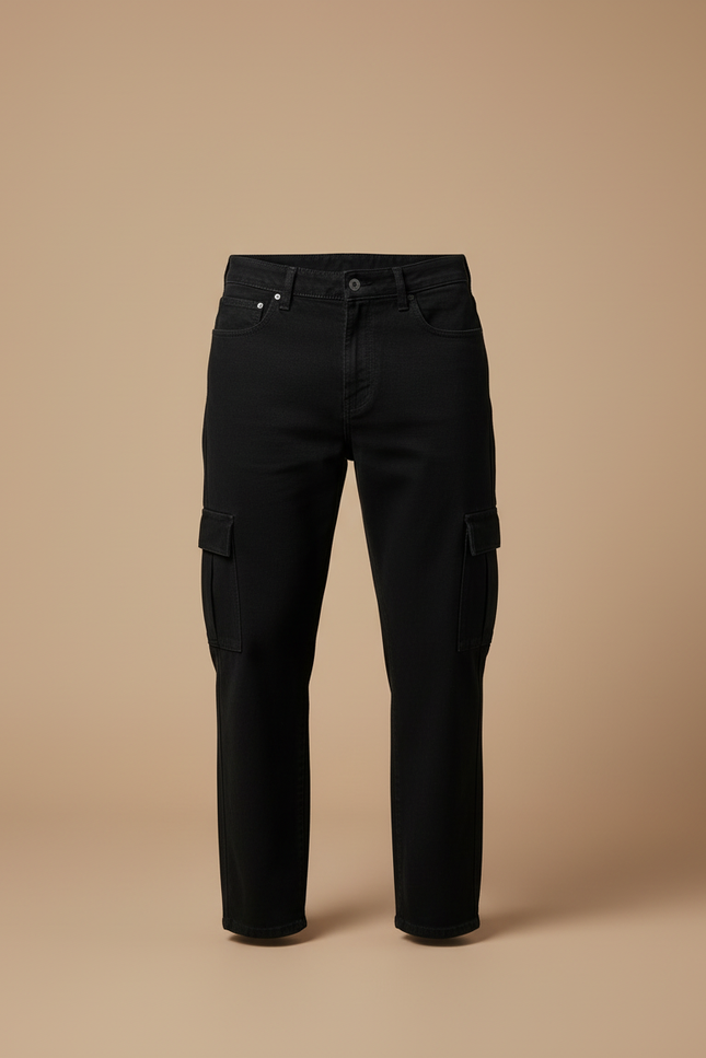 Pantalon Cargo Noir Ample Multipoches Denim Homme - Jean - vue 3