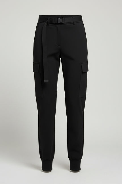Pantalon Cargo Noir Décontracté Ceinturé Femme Slim - Polyester - vue 3