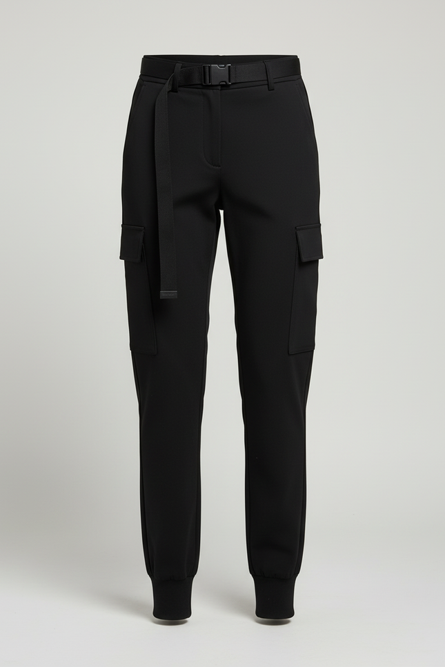 Pantalon Cargo Noir Décontracté Ceinturé Femme Slim - Polyester - vue 3