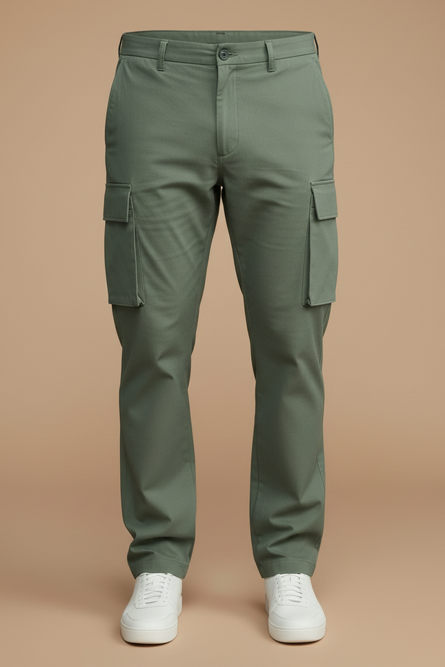 Pantalon Cargo Vert Kaki Droit Coton Décontracté Homme - vue 3