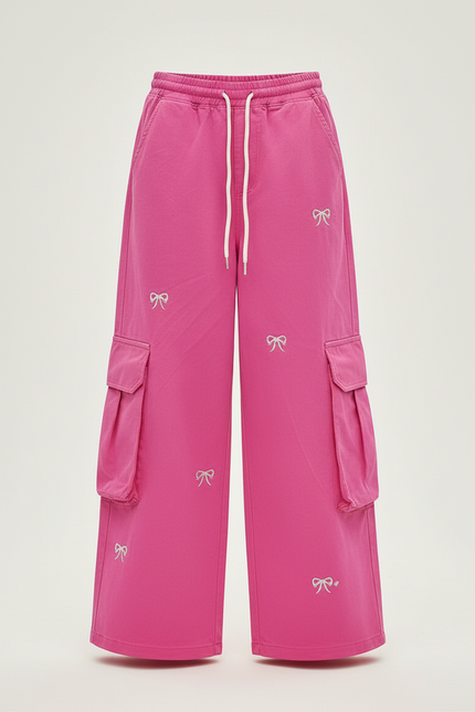 Pantalon Cargo Rose Ample Brodé Multipoches Enfant - Toile - vue 3