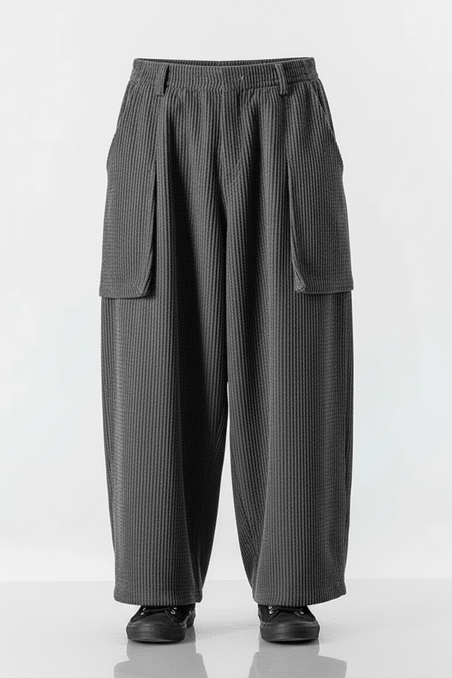 Pantalon Cargo Gris Côtelé Ample Décontracté - Cordé - vue 3