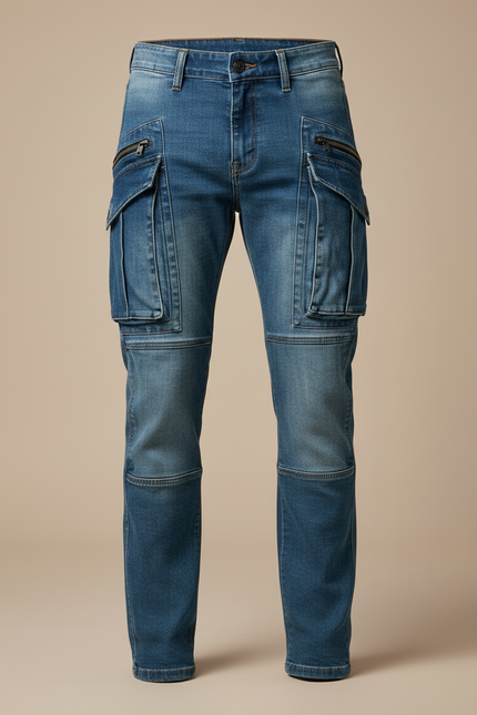 Pantalon Cargo Homme Bleu Denim Multipoches Coupe Slim - Jean - vue 3