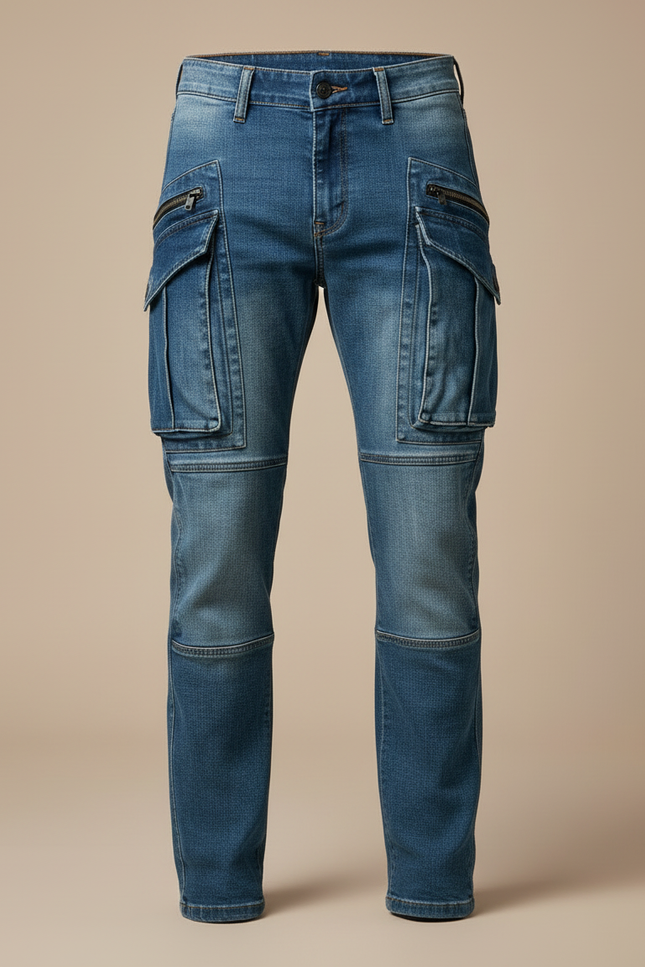 Pantalon Cargo Homme Bleu Denim Multipoches Coupe Slim - Jean - vue 3