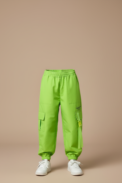 Pantalon Cargo Vert Fluo Ample Enfant Streetwear - Polyester - vue 3
