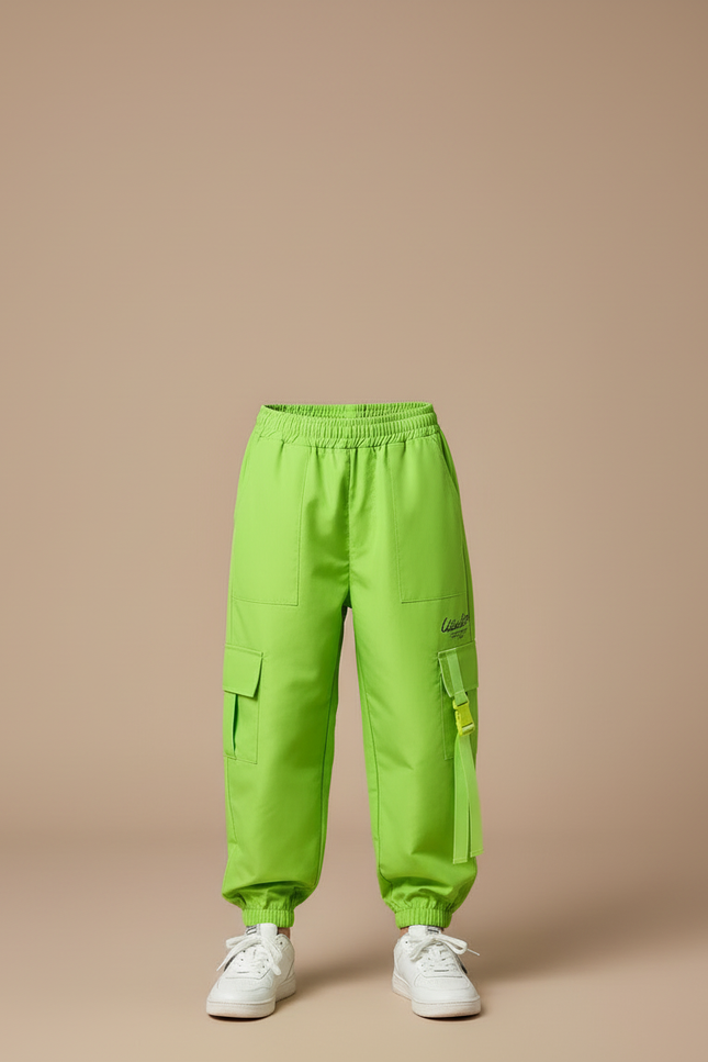 Pantalon Cargo Vert Fluo Ample Enfant Streetwear - Polyester - vue 3